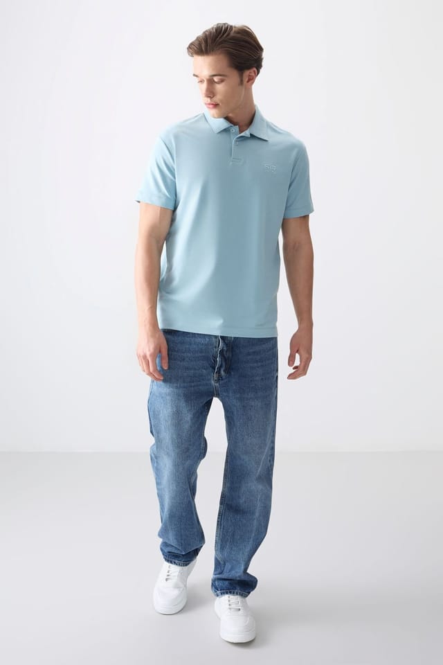 Tommy Life Tommy Life Men's Oversized Polo Collar T-Shirt in Baby Blue - 2