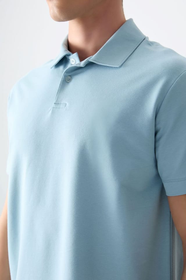 Tommy Life Tommy Life Men's Oversized Polo Collar T-Shirt in Baby Blue - 3