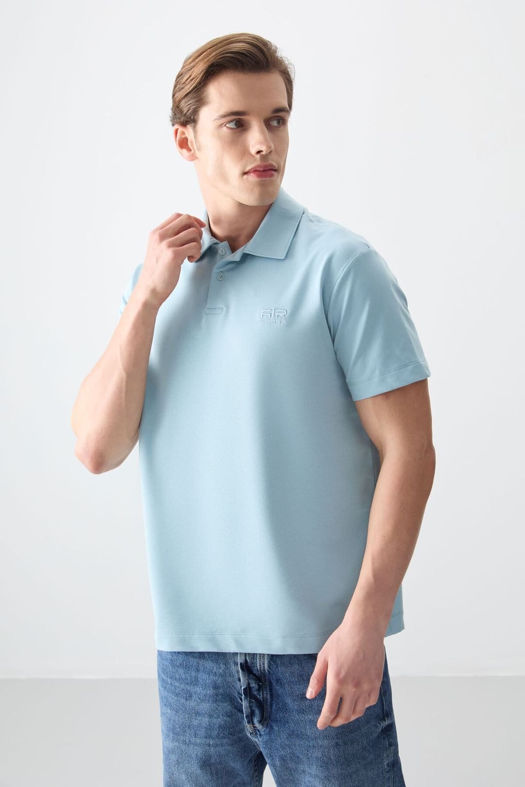 Tommy Life Tommy Life Men's Oversized Polo Collar T-Shirt in Baby Blue - 4