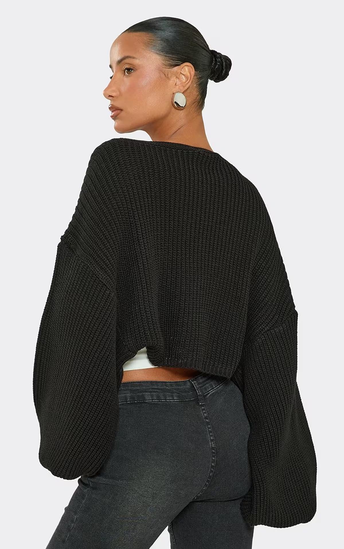 EGO Long Cuffed Balloon Sleeve Bolero In Black Knit, Women's Size UK S