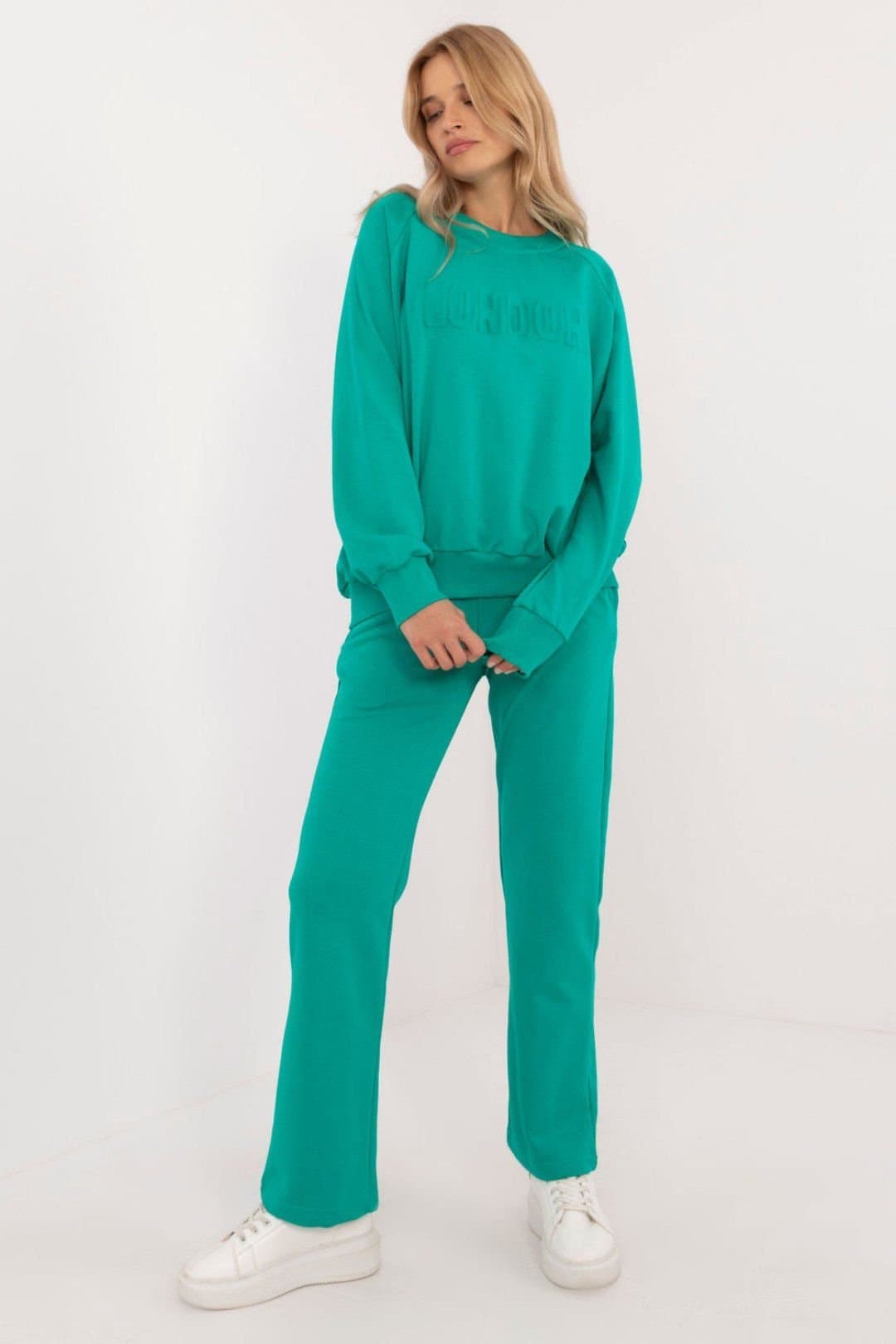 Love Lace Love Lace Women's Casual Cotton Polyester Tracksuit Set Sweater Pants in Green