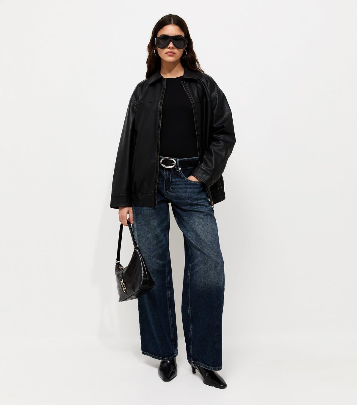New Look Women's Black Washed Effect Faux Leather Oversized Jacket New Look