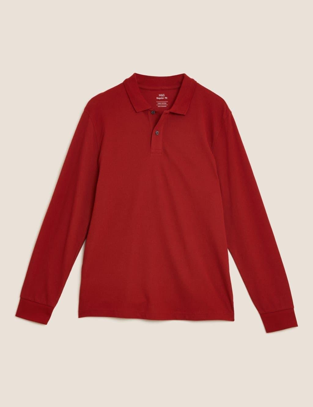 Marks & Spencer M&S Pure Cotton Long Sleeve Polo Shirt Dark Red