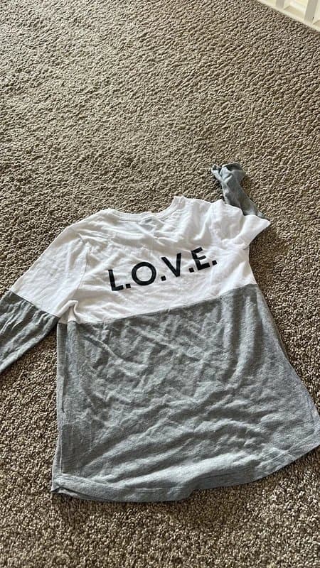 Topshop Topshop quarter length sleeve grey and white love tshirt