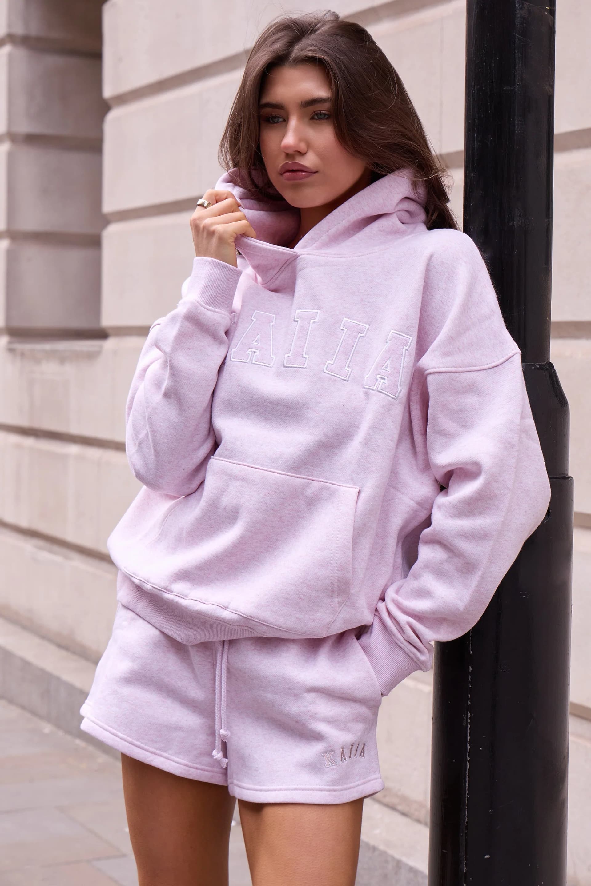 Kaiia Kaiia Slogan Oversized Hoodie Baby Pink Marl