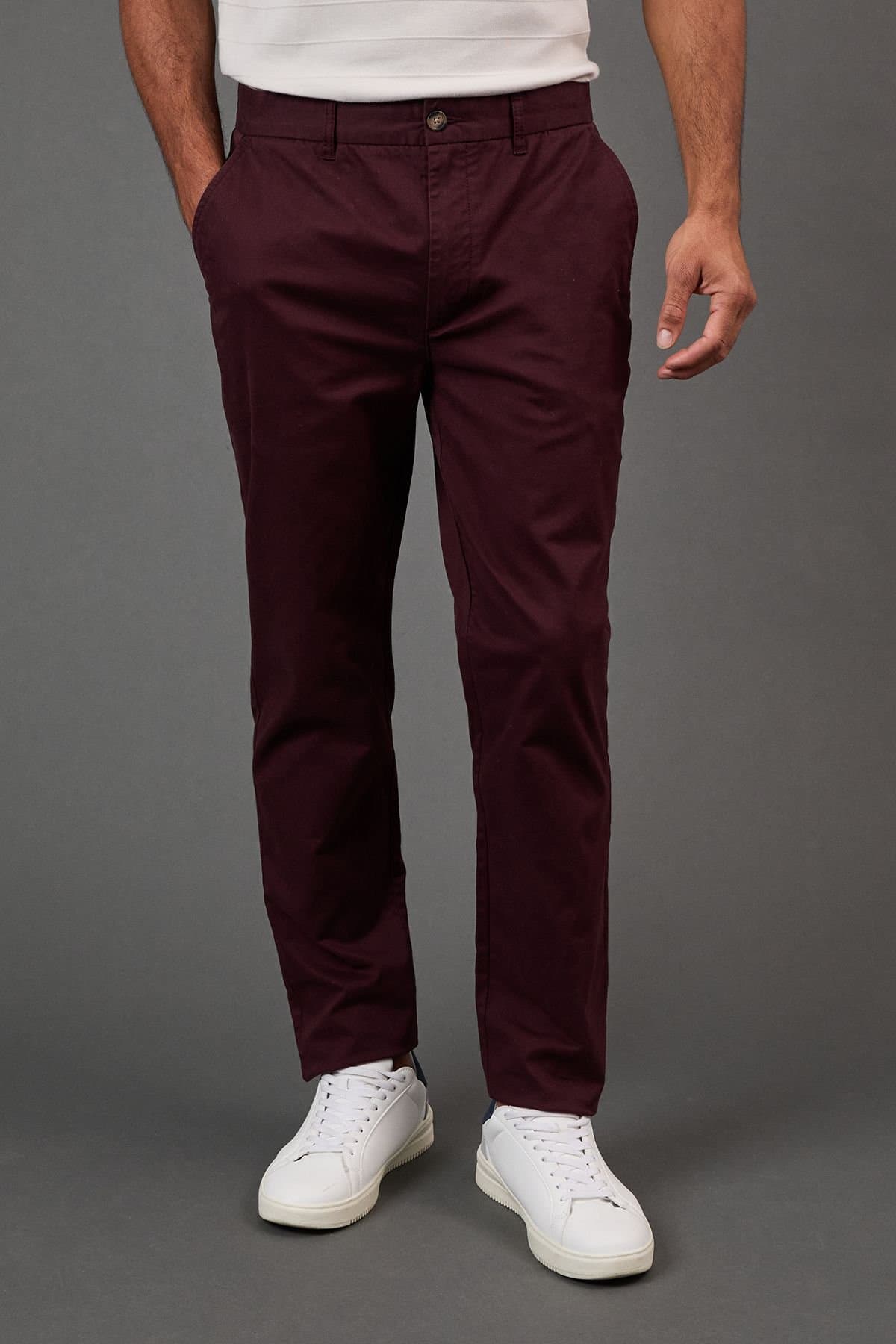 Burton Burton Men's Slim Fit Chino Trousers in Burgundy