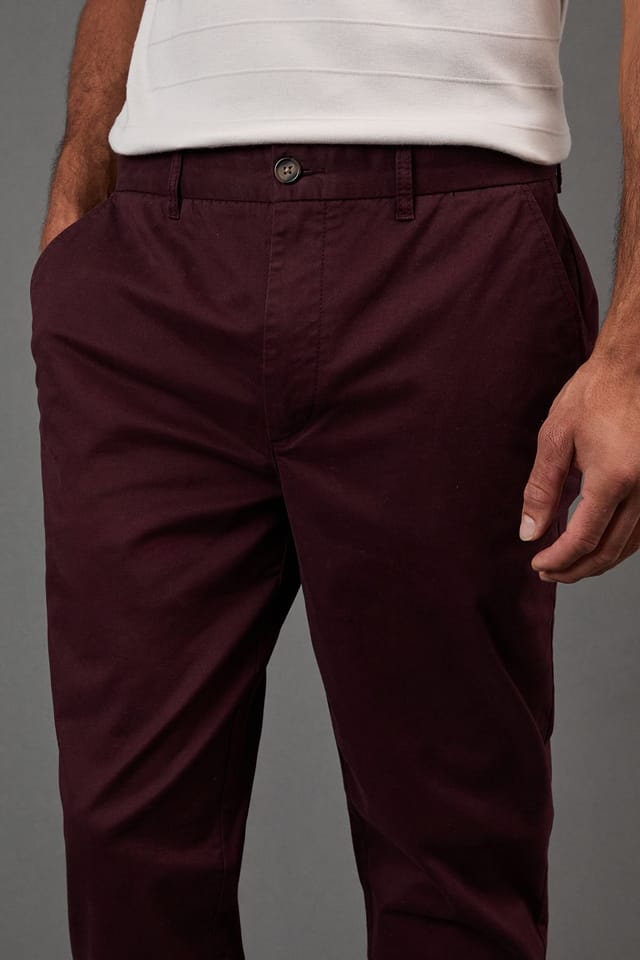 Burton Burton Men's Slim Fit Chino Trousers in Burgundy - 3