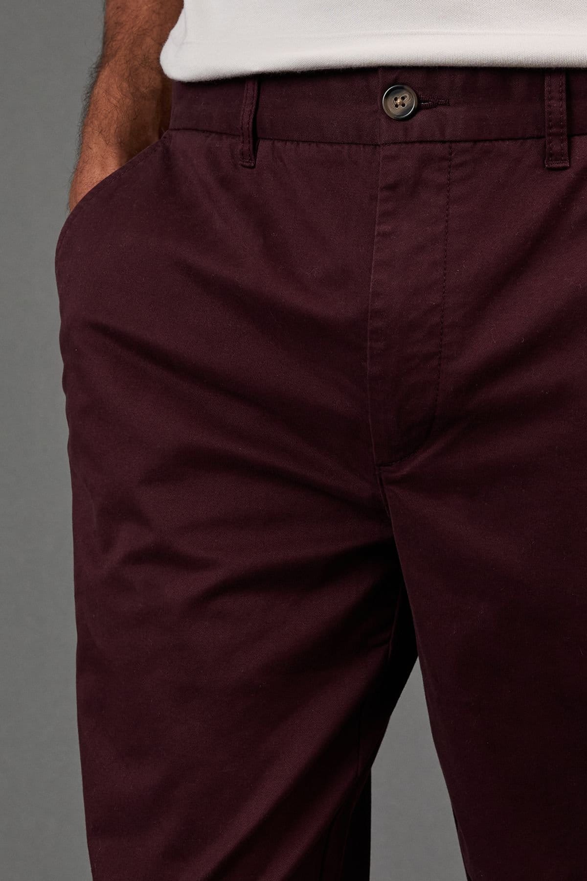 Burton Burton Men's Slim Fit Chino Trousers in Burgundy - 4
