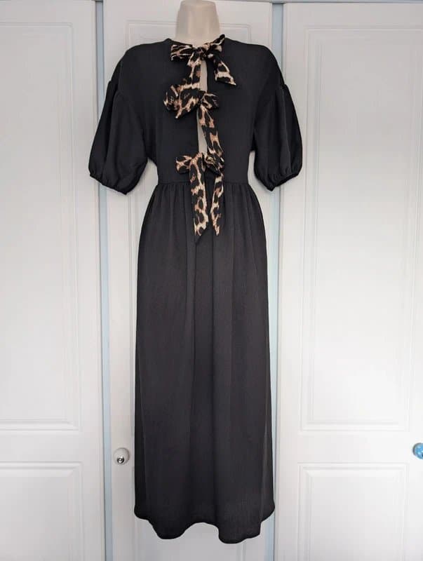 ASOS ASOS Design puff sleeve tie front maxi dress in black size 8