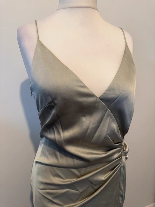 ASOS ASOS Edition Sage Satin Maxi Dress, Ruched Split, Occasion Wear - Size UK 12