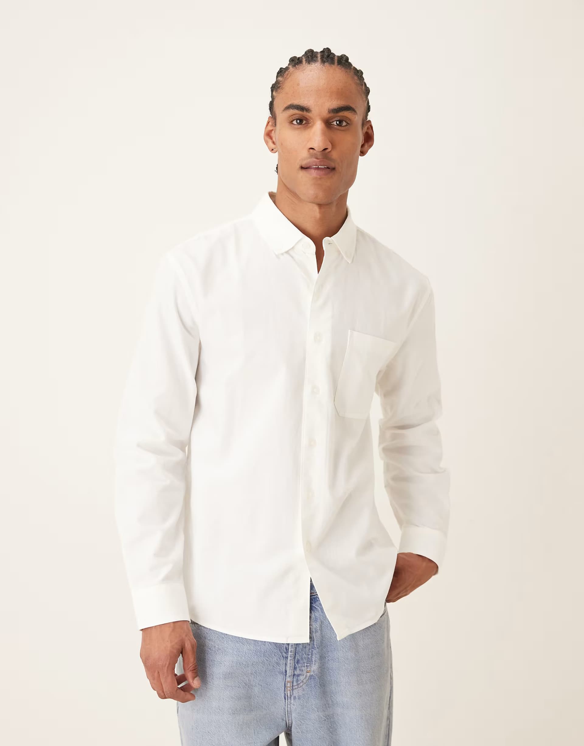 ASOS Farah Brewer long sleeve box fit logo shirt in white