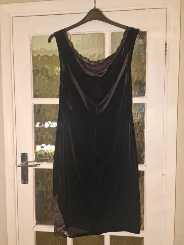 ASOS ASOS Black Velvet Slip Dress Size 18 Lace Trim Sleeveless Evening Party