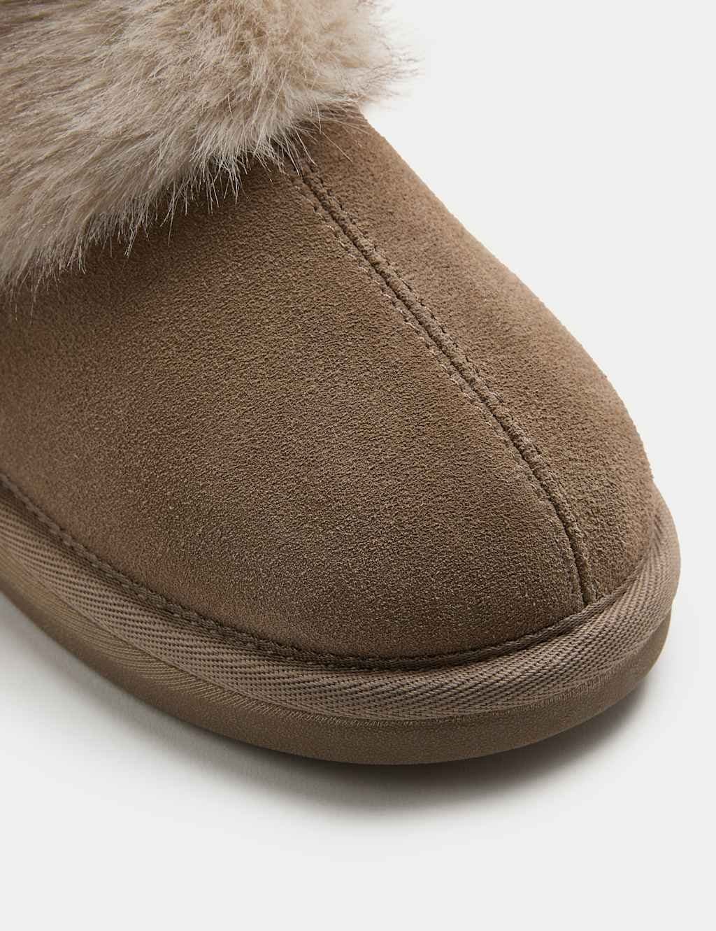 Marks & Spencer M&S Suede Faux Fur Trim Mule Slippers Mink