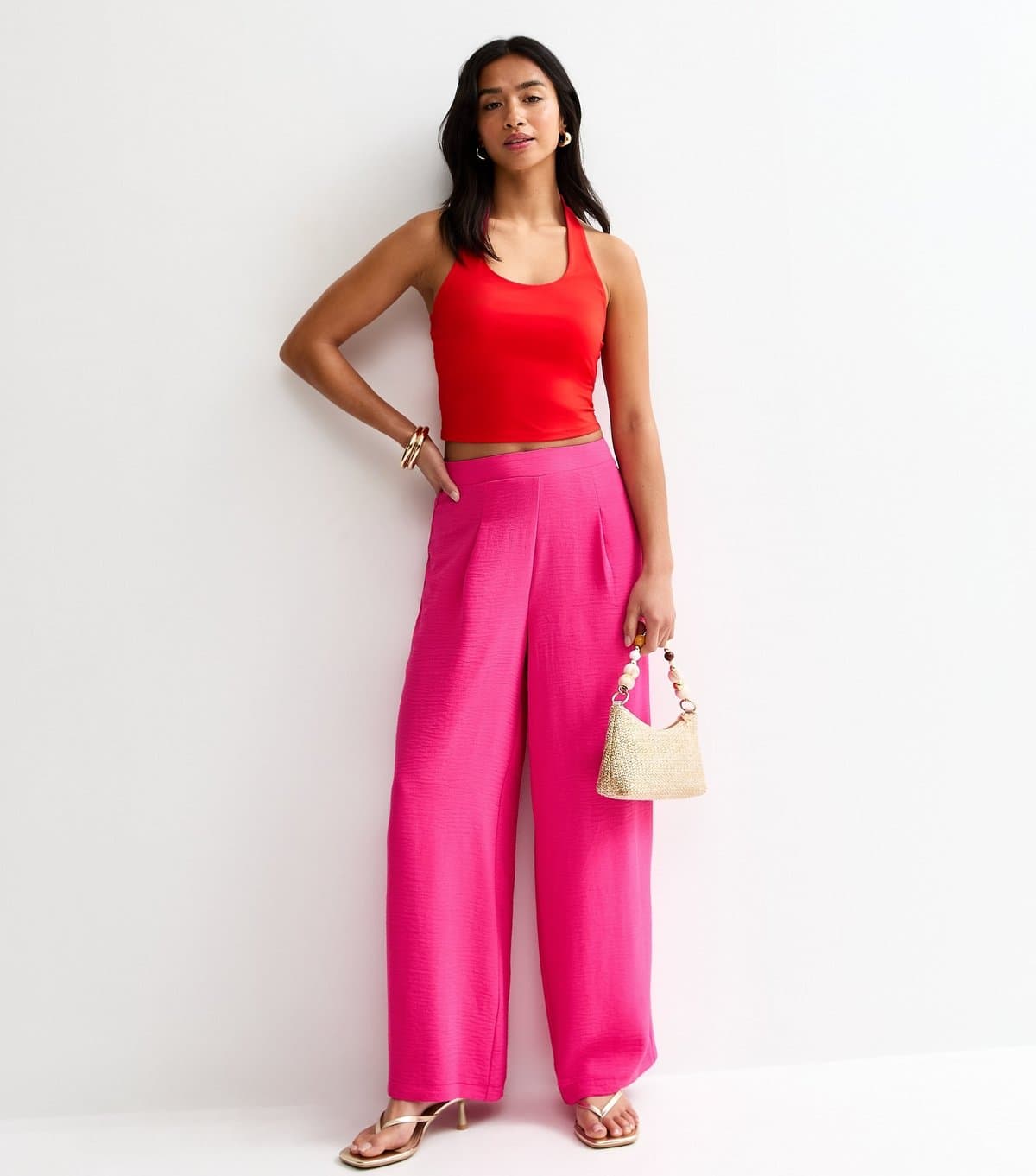 New Look Women's Petite Pink Wide Leg Tailored Trousers New Look