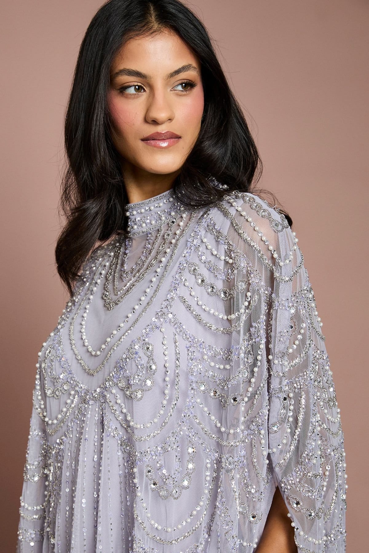 Coast Coast Women's Petite Heavily Embellished Chiffon Midi Dress in Lilac - 4