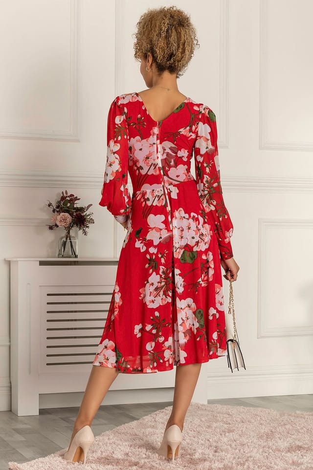 Jolie Moi Jolie Moi Women's Renita Floral Print Mesh Dress in Red - 2