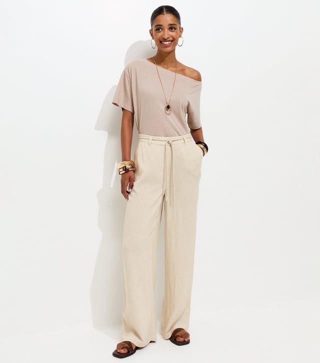 New Look Women's Cream Braided Belt Wide Leg Trousers New Look - 2