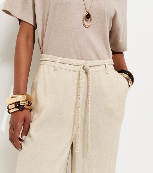 New Look Women's Cream Braided Belt Wide Leg Trousers New Look - 3