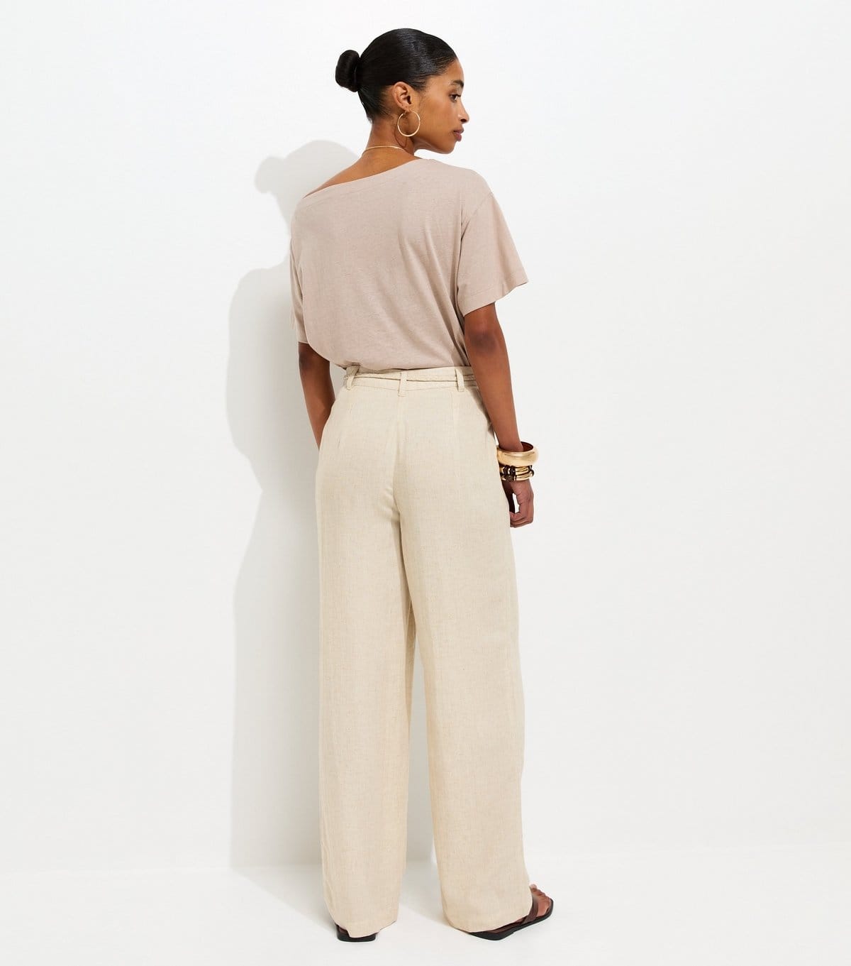 New Look Women's Cream Braided Belt Wide Leg Trousers New Look - 4