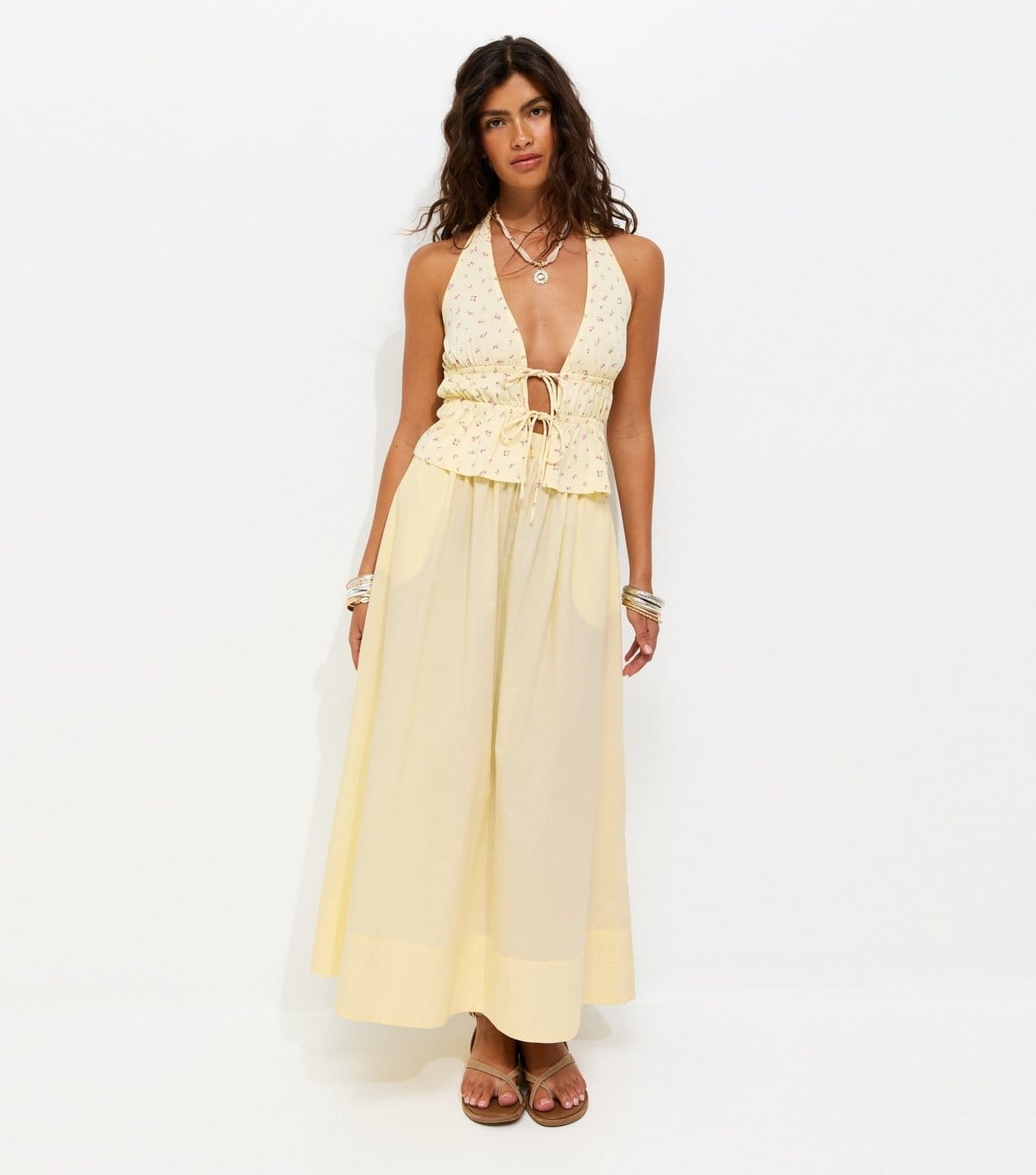 New Look Light Yellow Cotton Poplin Circle Skirt