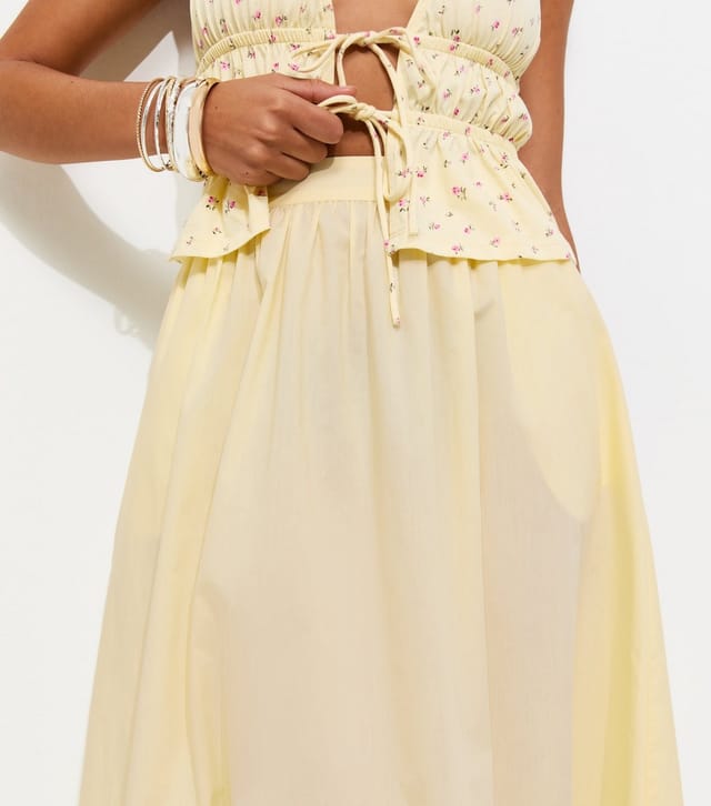New Look Women's Light Yellow Cotton Poplin Circle Skirt New Look - 3