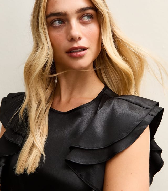 New Look Women's Black Satin Ruffled Sleeve Midi Dress New Look - 2