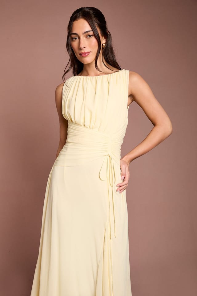 Coast Coast Women's Soft Mesh Cinched Waist Bridesmaid Dress in Lemon - 2