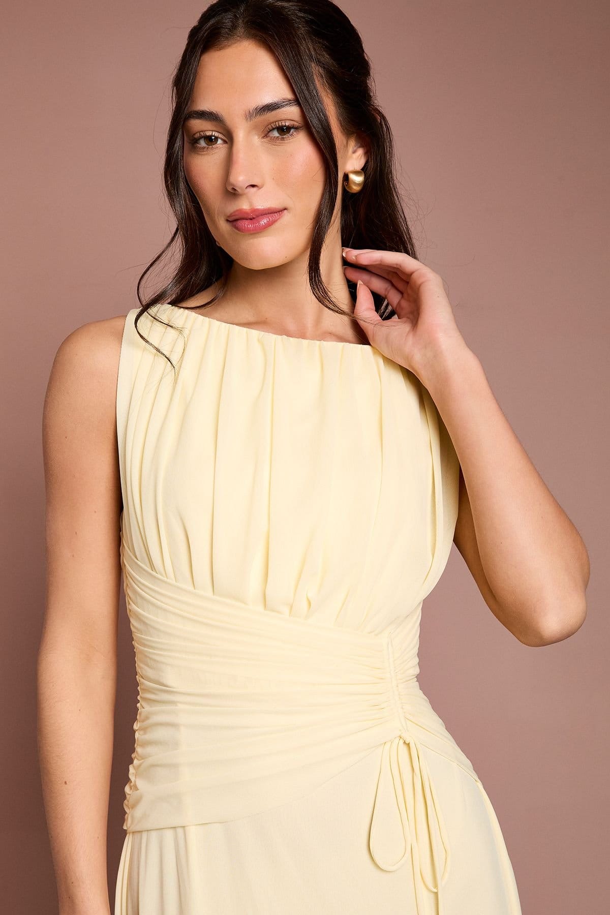 Coast Coast Women's Soft Mesh Cinched Waist Bridesmaid Dress in Lemon - 4