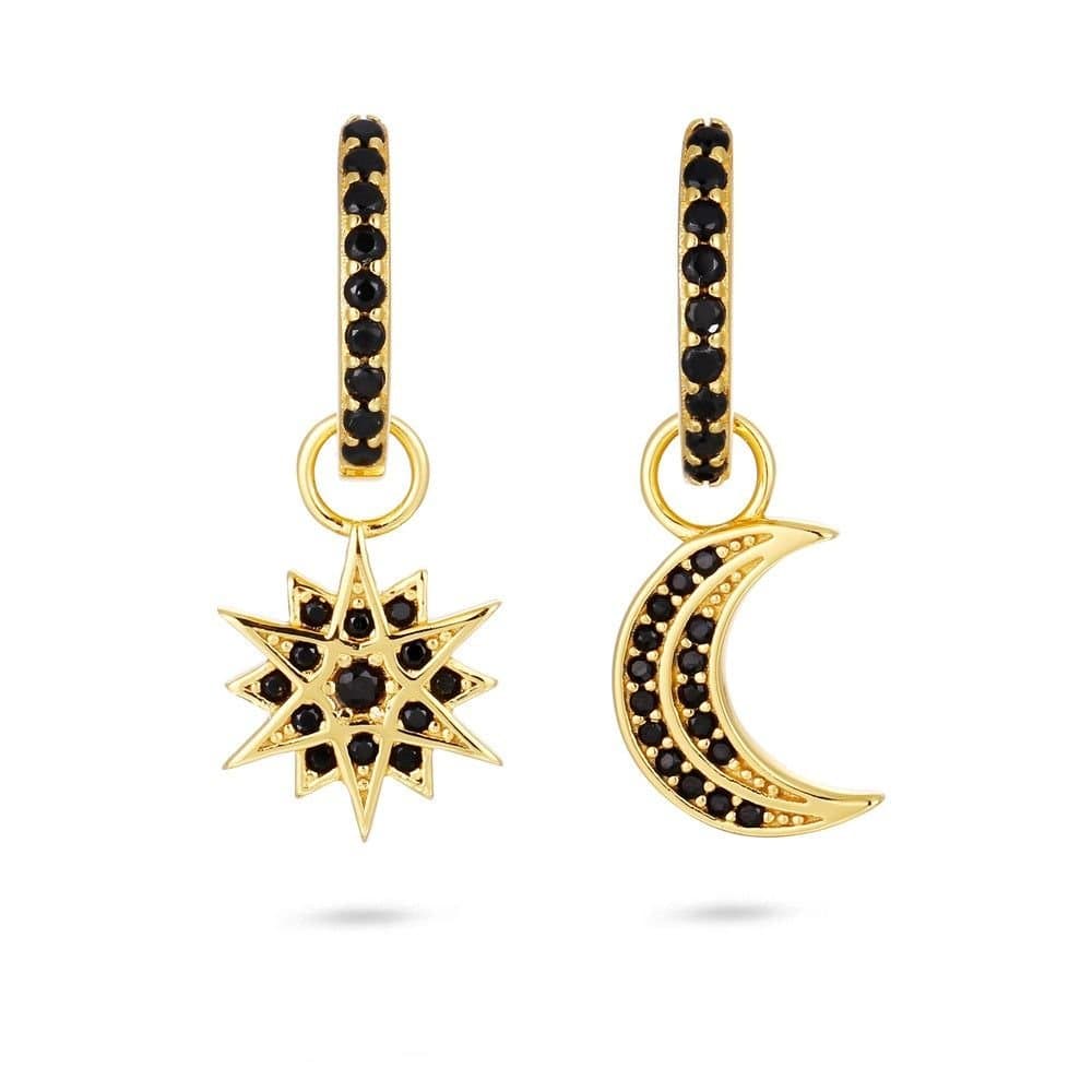Gold Trip Gold Trip Women's Celestial Black Moon & Star Huggies in Gold