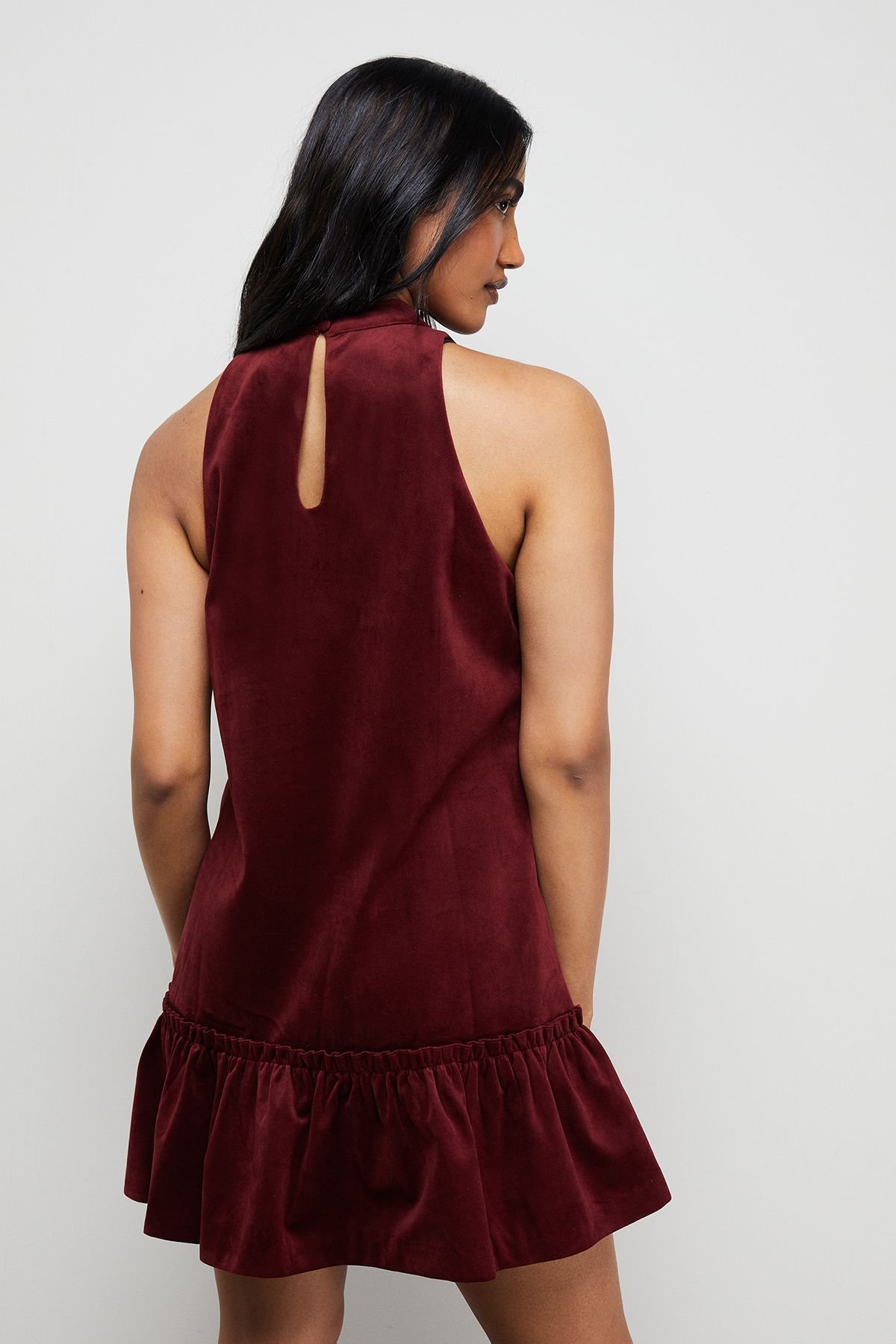 Warehouse Warehouse Women's Bonded Velvet High Neck Mini Dress in Red - 3