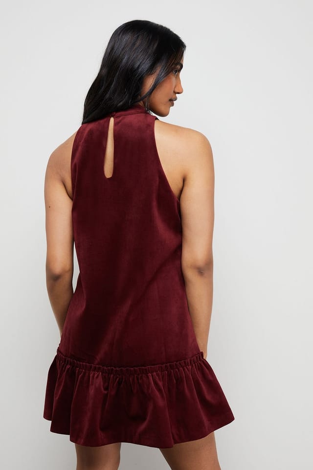 Warehouse Warehouse Women's Bonded Velvet High Neck Mini Dress in Red - 3