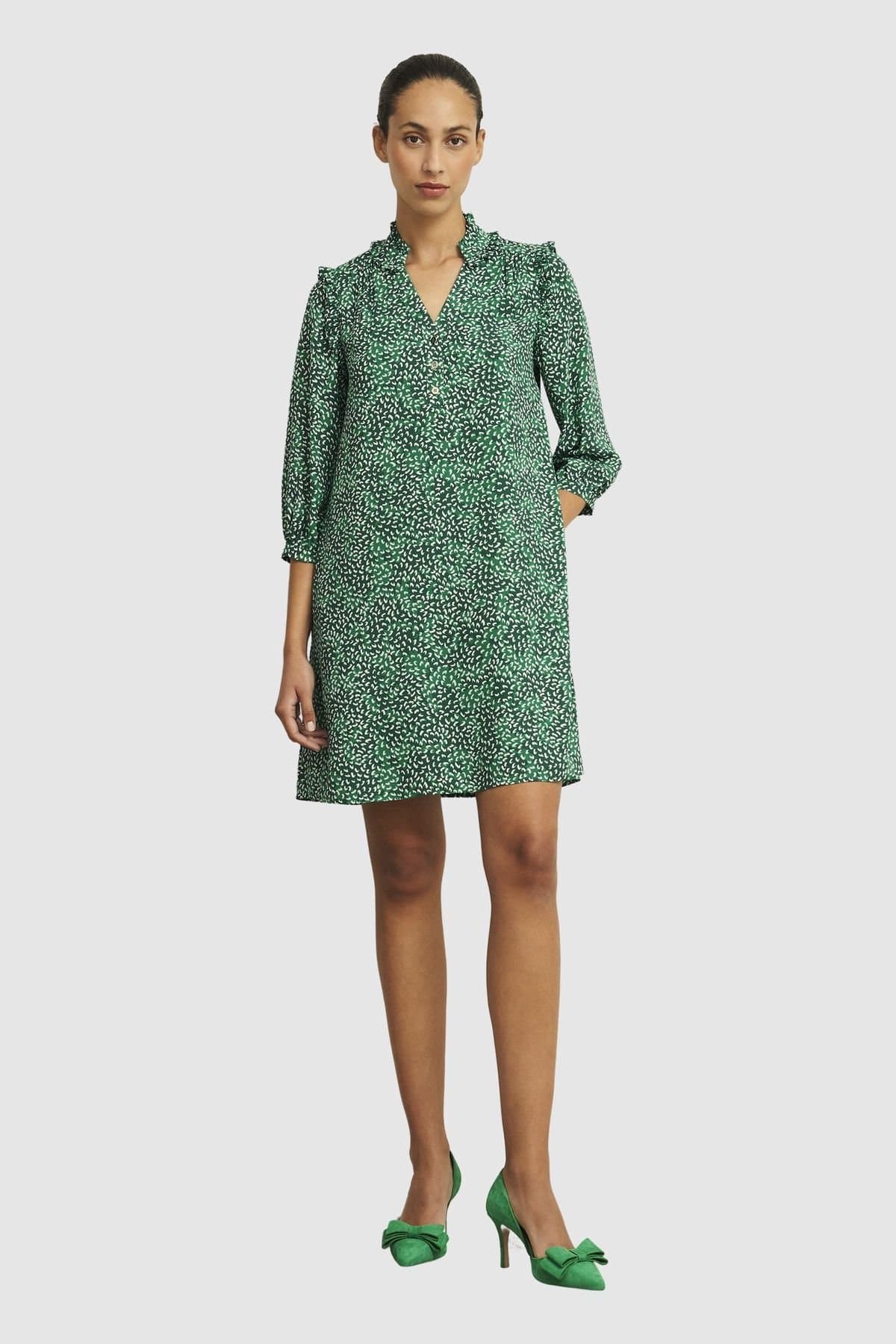 Hobbs London Hobbs London Women's Laurel Long Sleeve V-Neck Mini Dress in Emerald