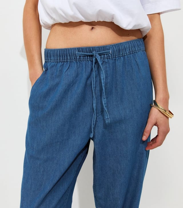 New Look Women's Blue Chambray Tapered Drawstring Trousers New Look - 3
