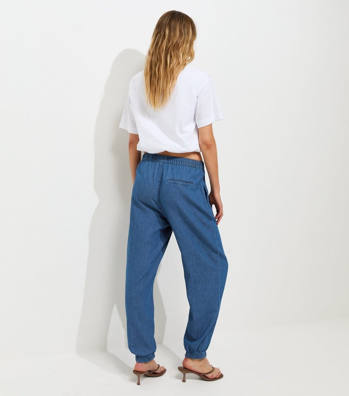 New Look Women's Blue Chambray Tapered Drawstring Trousers New Look - 4