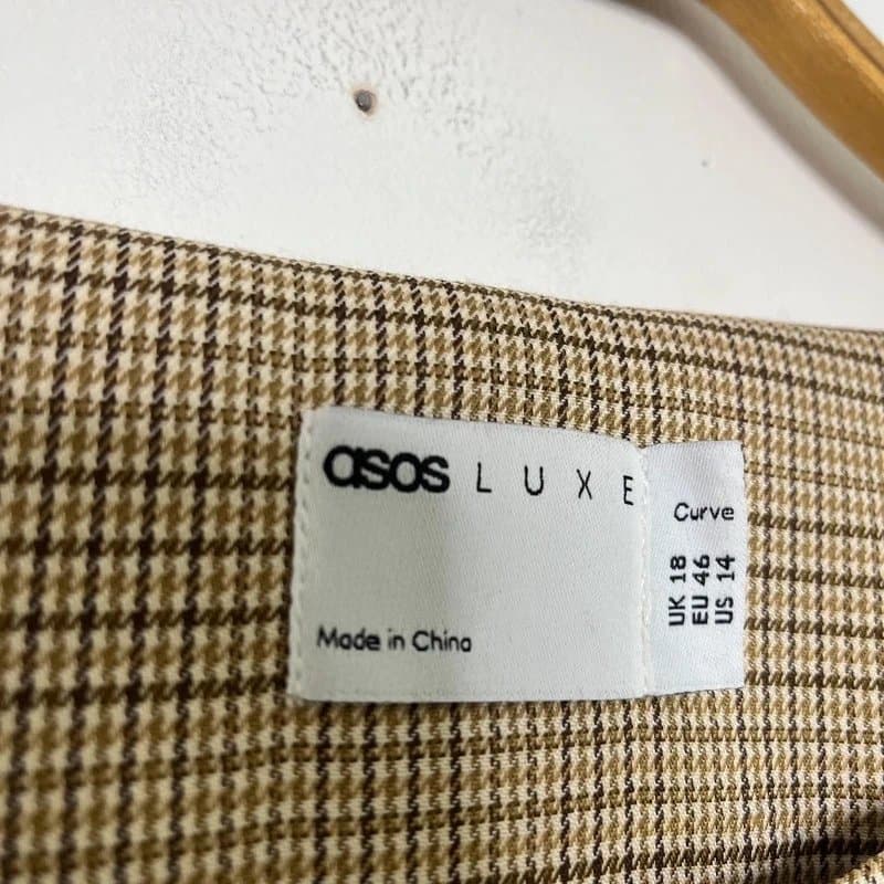 ASOS ASOS Luxe Button Down Cocoon Sleeves in brown check Sculpted Mini Dress  Size 18