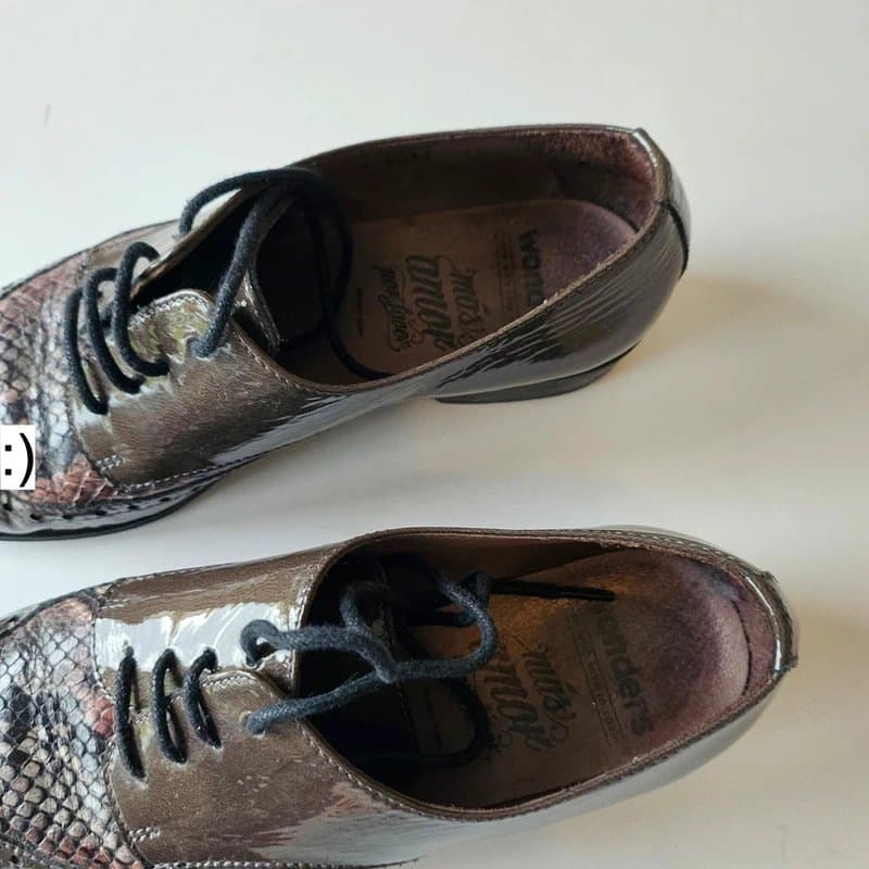 Wonders Wonders brogues patent mocha brown peach flat lace up shoes 4