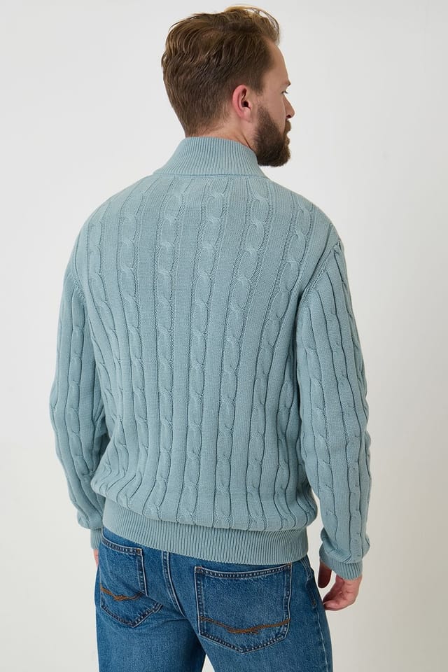 Saltwell Saltwell Men's Cable Knit Quarter Zip Jumper in Teal - 2