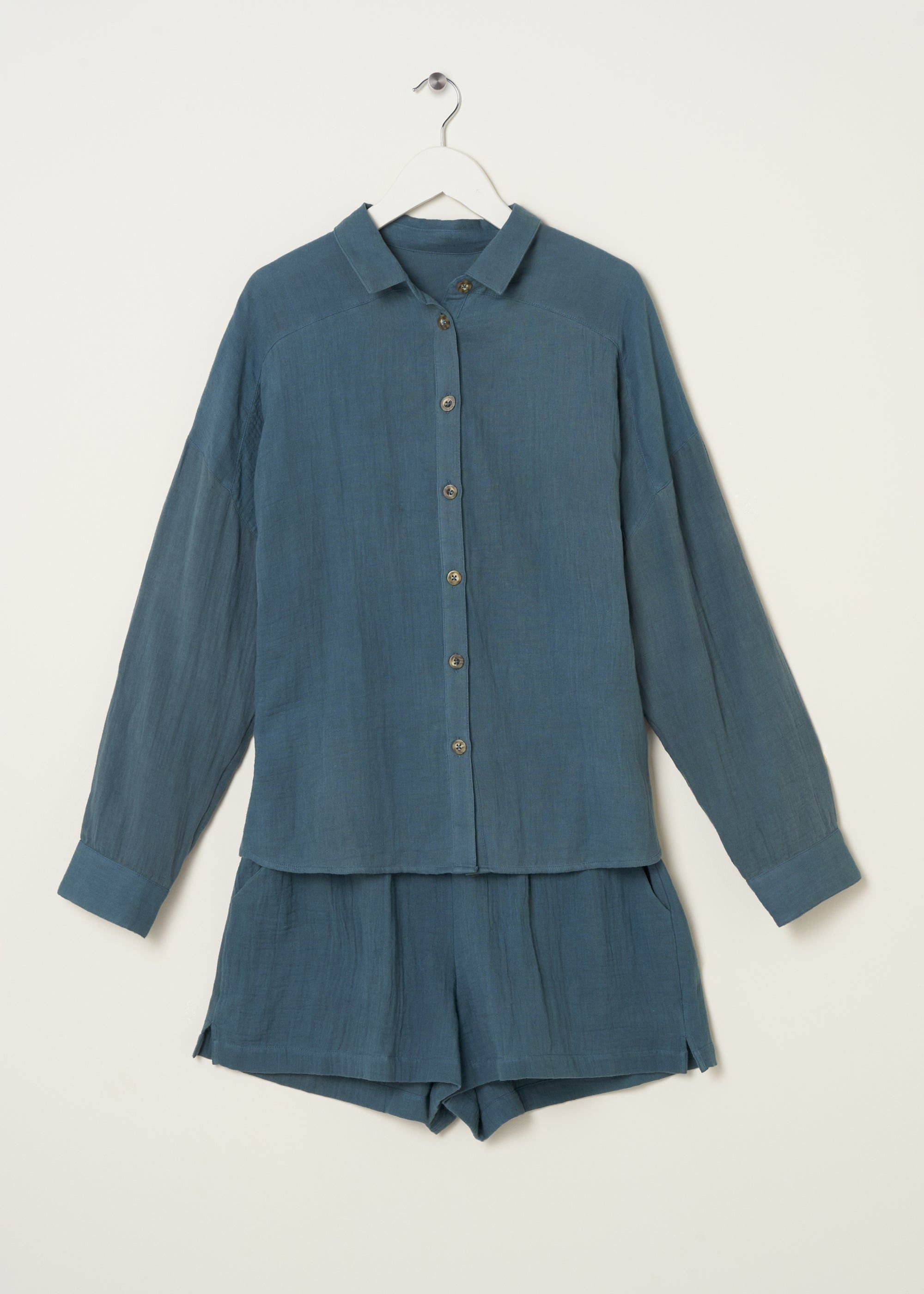 Truly Truly Women's Cotton Cheesecloth Shirt & Short Set in Blue - 3