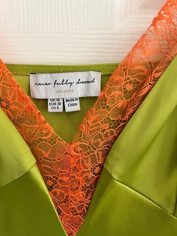 Never Fully Dressed Never Fully Dressed Lime & Orange Lace Slip Dress – UK 10