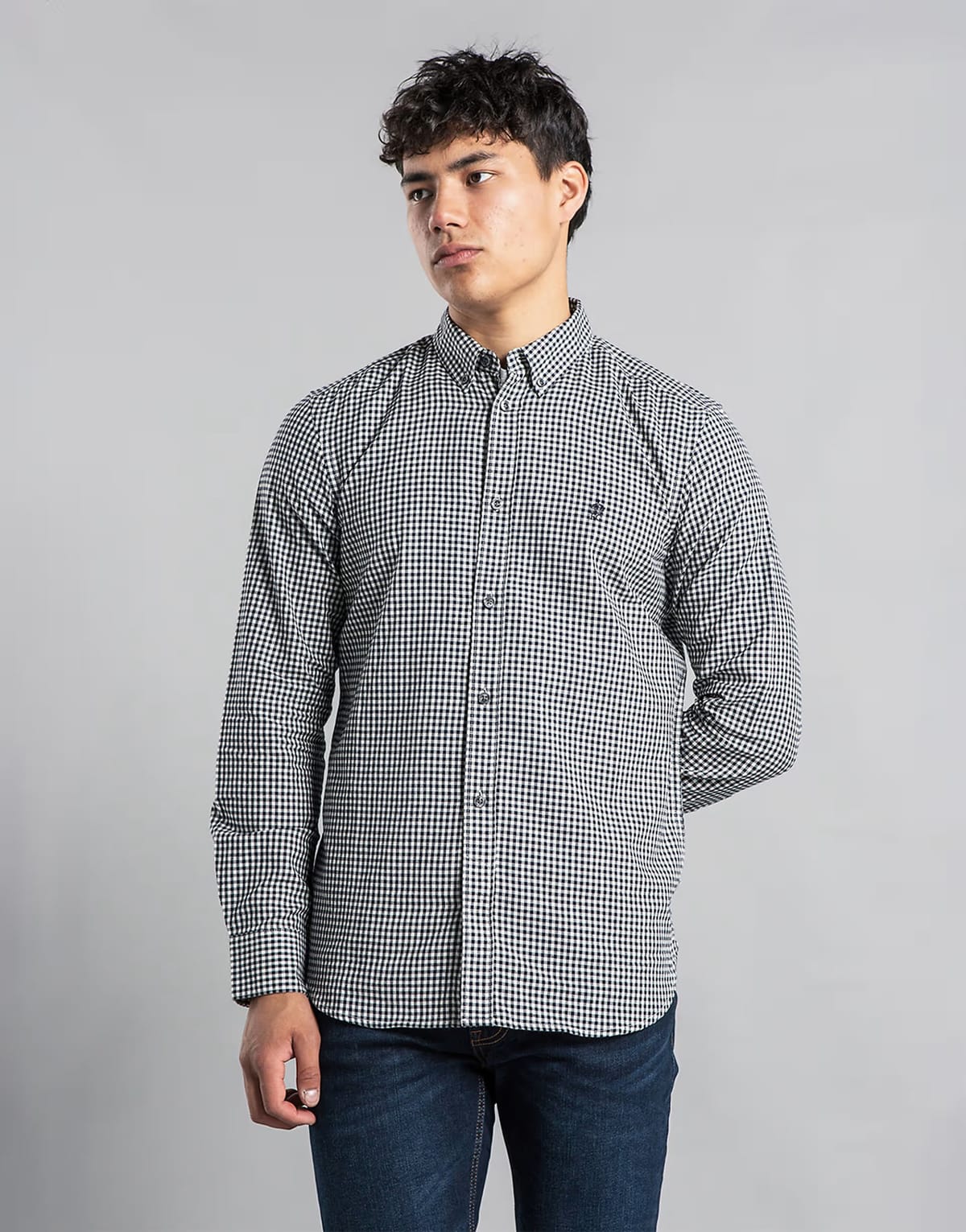 ASOS French Connection Cotton long sleeve gingham shirt in navy - 1