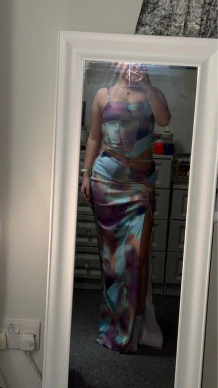 PrettyLittleThing Prettylittlething corset style top size 8 maxi skirt size 10 Abstract Co-Ord Set