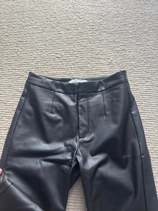 Bershka Black Leather-Effect Flared Trousers