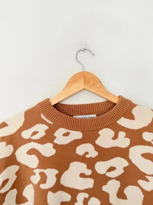 Never Fully Dressed Never Fully Dressed Jumper Medium Brown White Leopard Print Sweater .