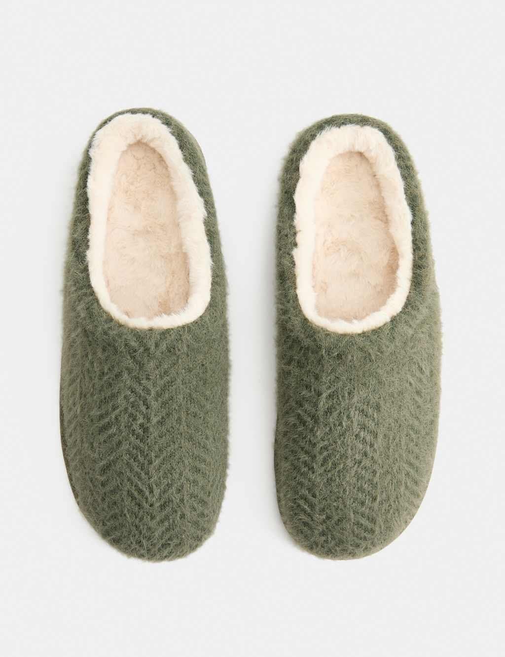Marks & Spencer M&S Fleece Lined Herringbone Mule Slippers Green