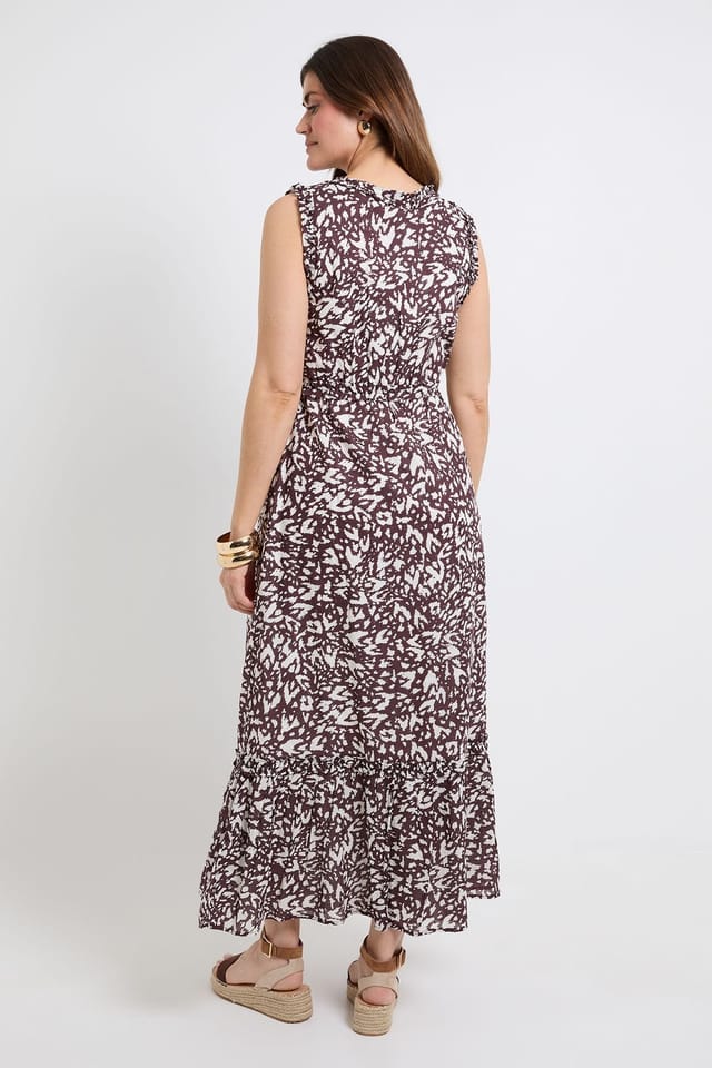Wallis Wallis Women's Summer Abstract Cotton Dobby Maxi Dress in Brown - 3