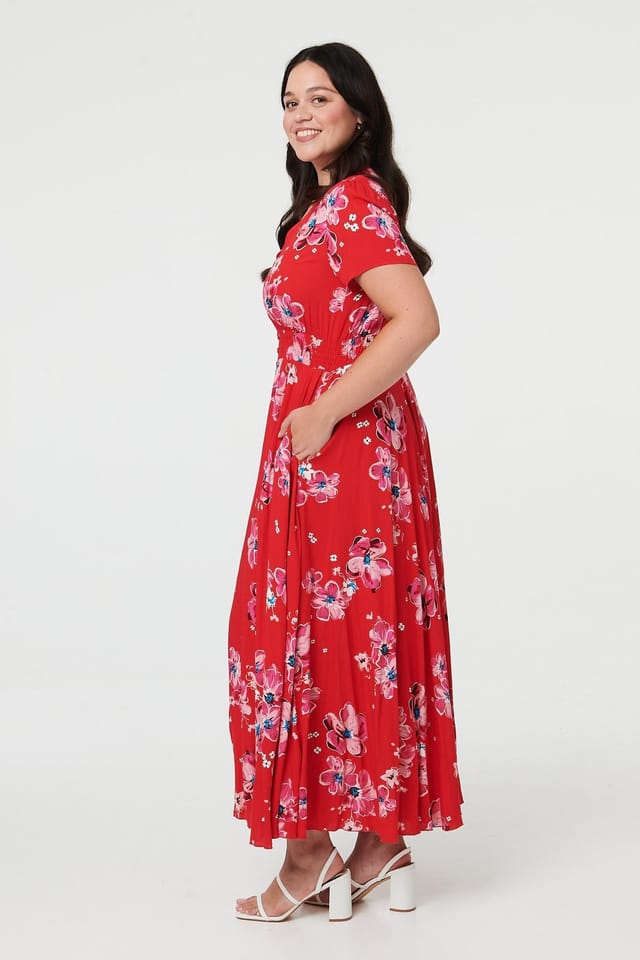 Izabel London Izabel London Women's Curve Floral Short Sleeve Maxi Dress in Red - 2