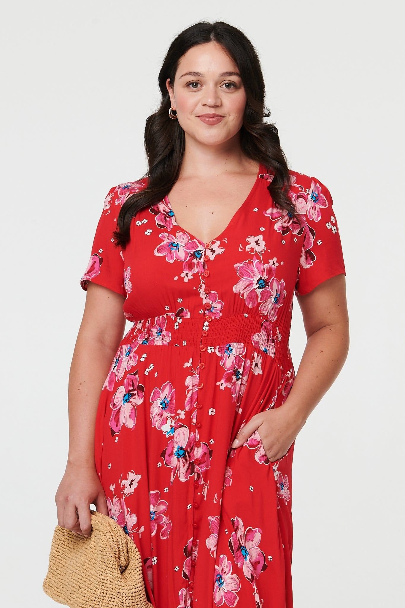 Izabel London Izabel London Women's Curve Floral Short Sleeve Maxi Dress in Red - 4