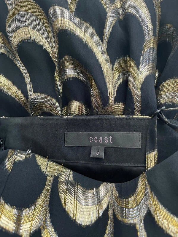 Coast COAST Dress Size Small 8 SILK Black & Gold Party Fit & Flare Womens EU36