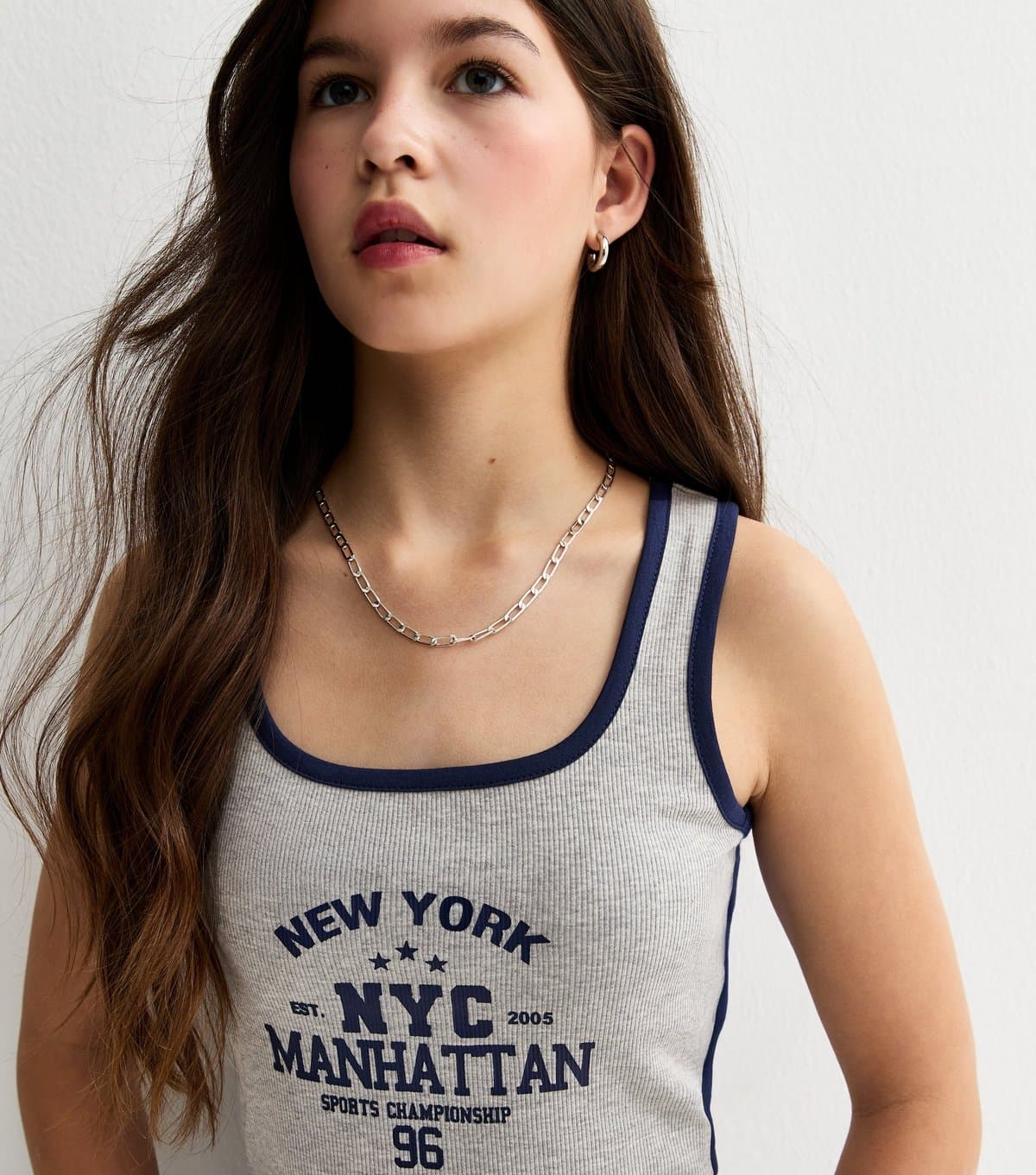 New Look Girls' Grey Ribbed New York Logo Vest New Look