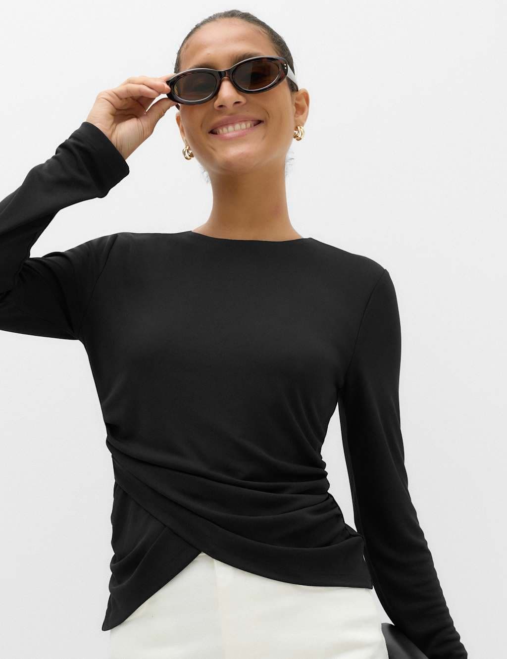 Marks & Spencer M&S Long Sleeve Wrap Hem Top Black